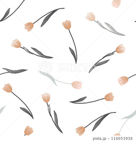 Delicate and elegant tulip flowers seamless pattern. Beautiful floral print, Spring garden, Botanical illustration isolated on white 110053938