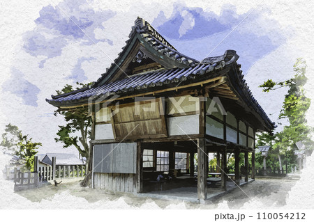 水彩画風　三國神社　絵馬殿　福井県坂井市 110054212