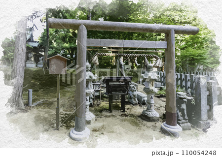 水彩画風　三國神社　山王宮旧跡　福井県坂井市 110054248
