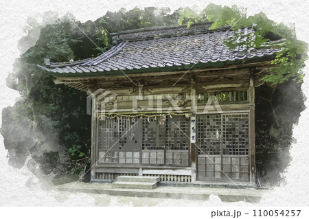 水彩画風　三國神社　神馬堂　福井県坂井市 110054257