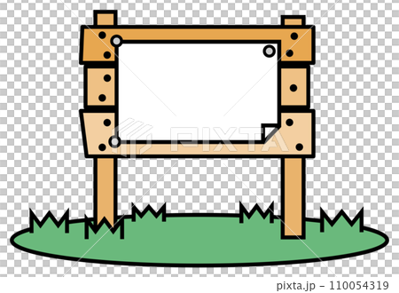 Illustration of a wooden sign board for filling in and disseminating cautions and notices 110054319
