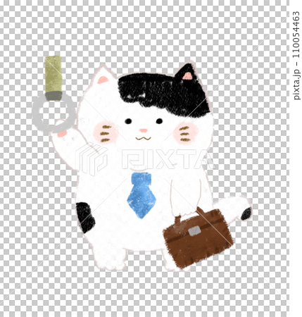 電車通勤するサラリーマンねこ　手描きイラスト 110054463