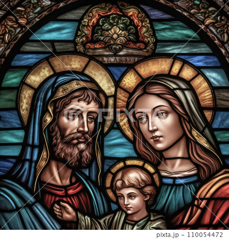 Mary and Jesus the holy family in stained glass Mary and Jesus the holy family in stained glass 110054472