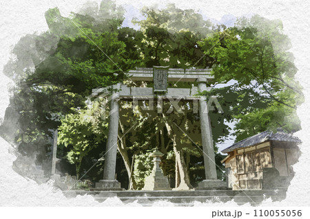 水彩画風　三國神社　木立神社　福井県坂井市 110055056