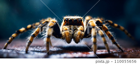 AI-generated content. AI generated. Illustration. Huge tarantula. Macro photography. Lowest shooting 110055656