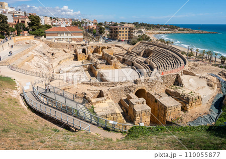 Ruins of the roman amphitheatre of Tarragona, Spain. 110055877