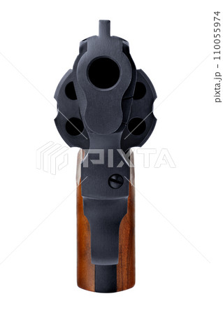 Black revolver with wooden handle 110055974