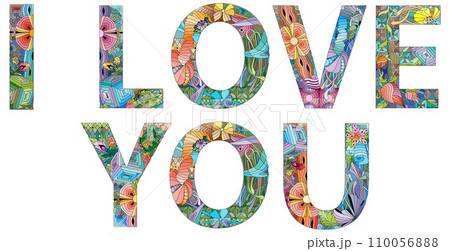 I LOVE YOU. Vector zentangle object for decoration I LOVE YOU. Vector zentangle object for decoration 110056888