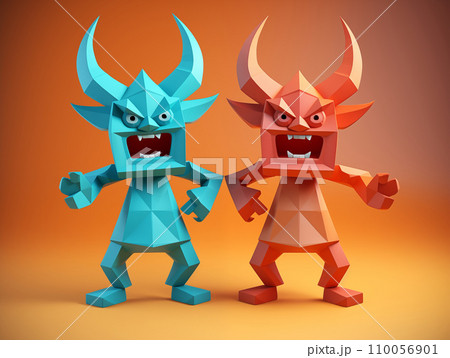 漫才師のように立つ赤鬼と青鬼 /AI生成 漫才師のように立つ赤鬼と青鬼 /AI生成 110056901