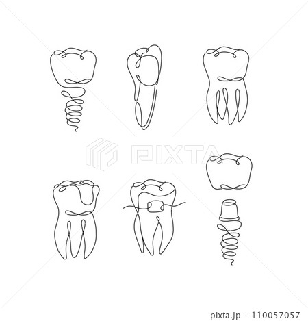 Teeth collection flat line white color Teeth collection flat line white color 110057057