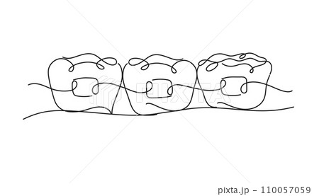Teeth braces illustration flat line white color Teeth braces illustration flat line white color 110057059