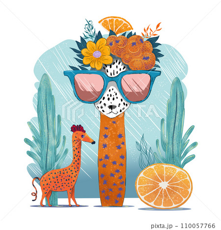 Giraffe cute doodle hand drawn flat illustration. T-shirt design Giraffe cute doodle hand drawn flat illustration. T-shirt design 110057766