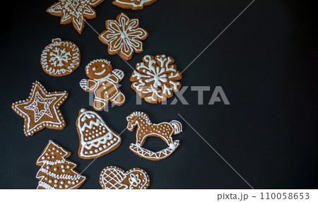 Concept of traditional Christmas gingerbread cookies . 110058653