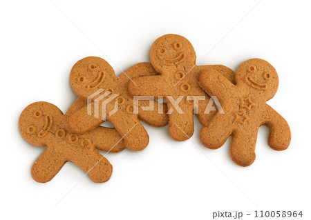 Gingerbread man isolated on white background. Top view. Flat lay. 110058964