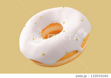 Chocolate glazed donut with sprinkles on a yellow background 110059260