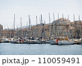 A multitude of masts of parked boats in the marina of Marseille. 110059491