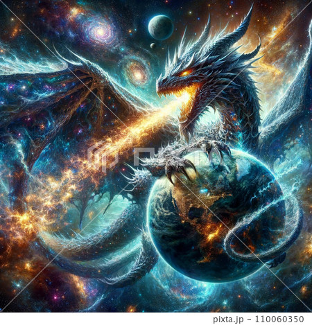 宇宙空間にいるドラゴンのイラスト素材 [110060350] - PIXTA