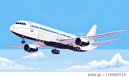 上空の飛行機のイラスト 110060510