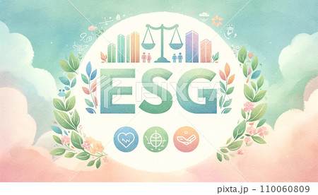 SDGsとESGとCSRなどサステナブルをイメージした3D画像 110060809