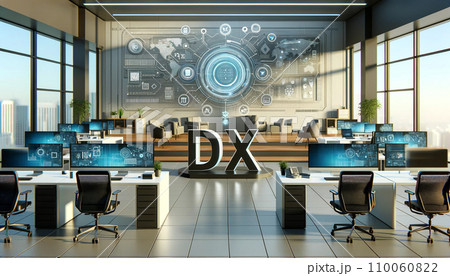 DX、デジタル化、IT化、AI、近未来をイメージした3DCGイラスト画像 110060822