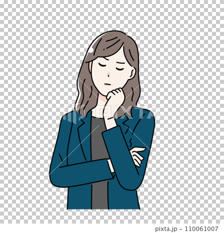 腕を組み悩んでいるビジネスパーソンのイラスト 110061007
