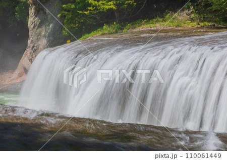 群馬県沼田市の春　新緑の吹割渓谷　吹割の滝 110061449