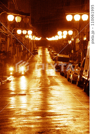 雨に濡れたサンパウロ市街の夜道 雨に濡れたサンパウロ市街の夜道 110061995