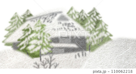 ちぎり絵風　田舎の雪景色 110062218