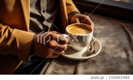 カフェラテを飲む男性の手 110062460