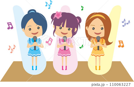 スポットライトを浴びる女性アイドルグループのイメージイラスト スポットライトを浴びる女性アイドルグループのイメージイラスト 110063227