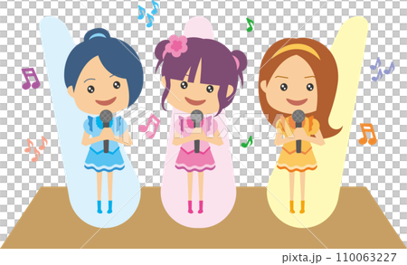 スポットライトを浴びる女性アイドルグループのイメージイラスト スポットライトを浴びる女性アイドルグループのイメージイラスト 110063227