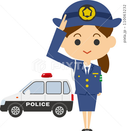 敬礼する婦人警官とミニパトカーのイメージイラスト 敬礼する婦人警官とミニパトカーのイメージイラスト 110063232
