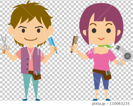 美容師さんのイメージイラスト（男女セット） 110063235