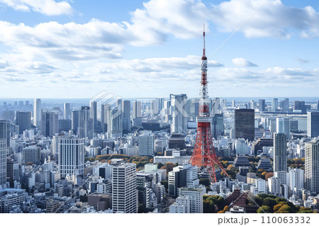 東京タワーと高層ビル群のイラスト（AI生成画像） 110063332
