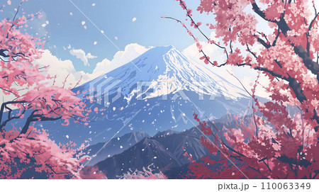 富士山と桜　日本イメージ（AI生成画像） 110063349