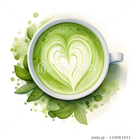 抹茶ラテの水彩イラスト 110063831