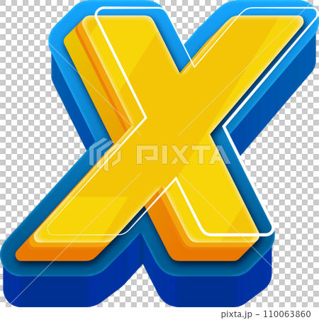 3D Blue Line Yellow Blue Alphabet Letter X 110063860