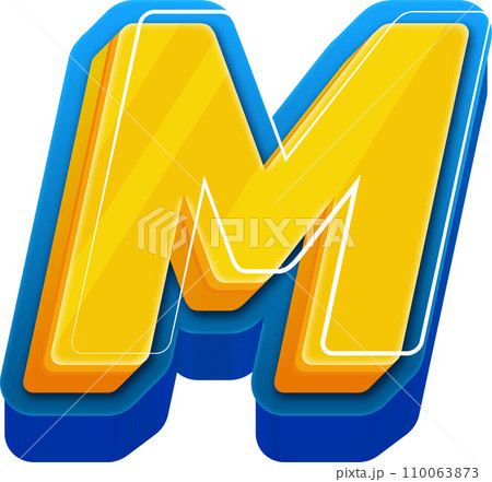 3D Blue Line Yellow Blue Alphabet Letter M 110063873