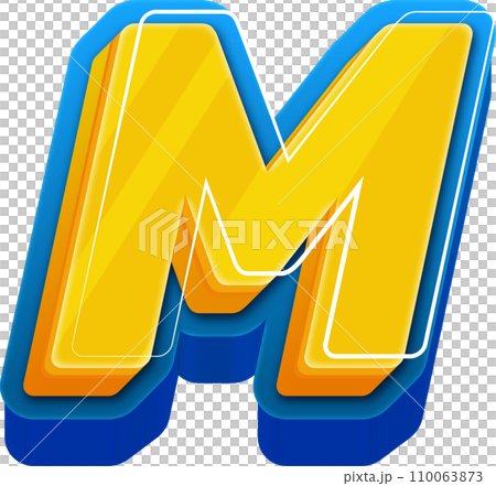 3D Blue Line Yellow Blue Alphabet Letter M 110063873