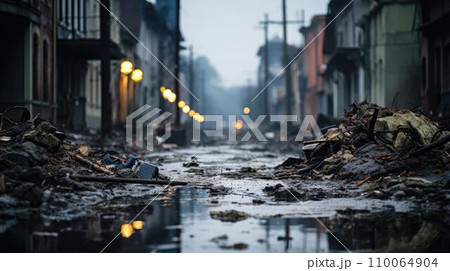 豪雨の被害を受けた街 豪雨の被害を受けた街 110064904