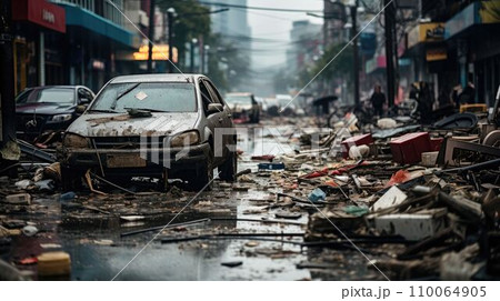 豪雨の被害を受けた街 豪雨の被害を受けた街 110064905