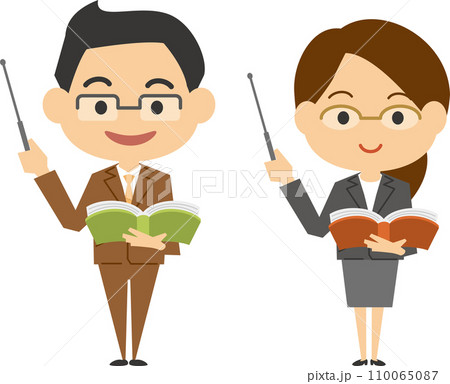 指し棒で解説する教師のイメージイラスト（男女セット） 110065087