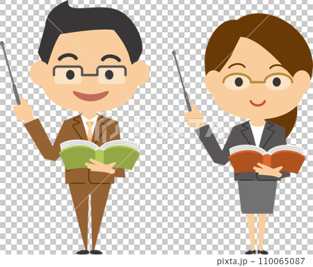 指し棒で解説する教師のイメージイラスト（男女セット） 110065087