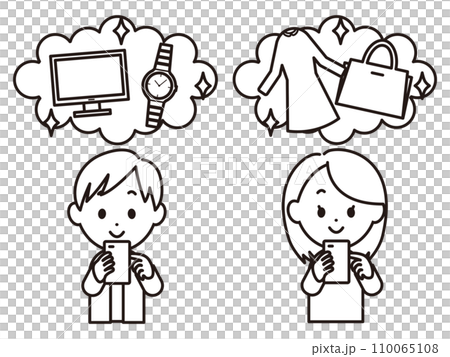 Men and women shopping online_black and white 110065108