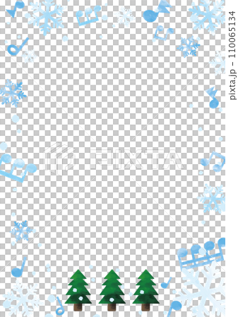 水色の雪の結晶と音符ともみの木のフレーム・背景01_縦 110065134