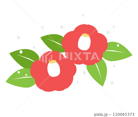 雪の中のツバキの花のイラスト 赤 雪の中のツバキの花のイラスト 赤 110065373