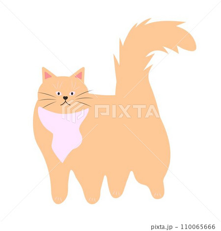 Cute fat cat. Lazy fluffy funny cartoon character. Hand drawn vector illustration isolated on white background. 110065666
