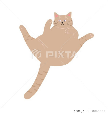 Cute fat cat. Lazy fluffy funny cartoon character. Hand drawn vector illustration isolated on white background. 110065667