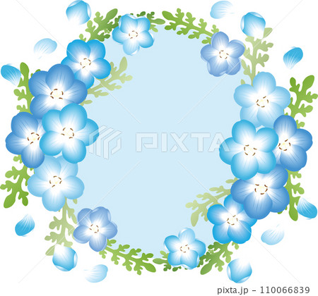 フレーム　あしらい　飾り　額　ネモフィラ　花　コピースペース　背景　イラスト素材セット 110066839