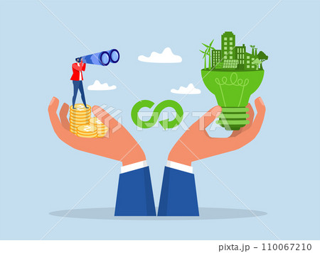 Businessman use Magnifying glass for invests in renewable energy environmental eco economy sustainability concept vector illustration 110067210